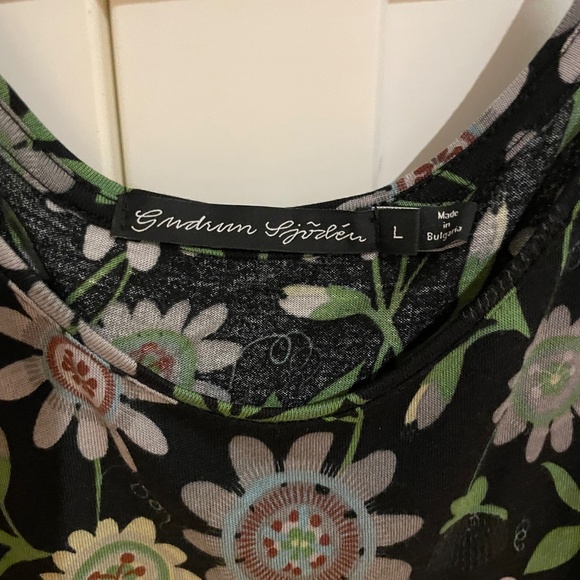 Size Large Gudrun Sjoden Modal short black dress w/ multicolor floral design - Picture 2 of 4